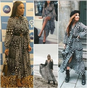 Topshop Houndstooth Tie Neck Midi Dress